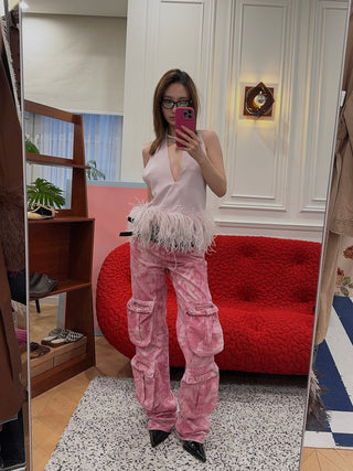 BLUMARINE Chiné Camouflage Print Cargo Pants