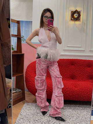 BLUMARINE Chiné Camouflage Print Cargo Pants