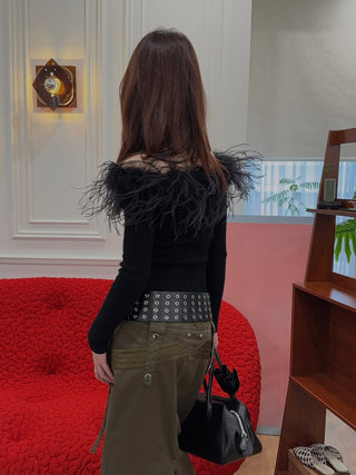 GIUSEPPE KNITTED TOP WITH FEATHER