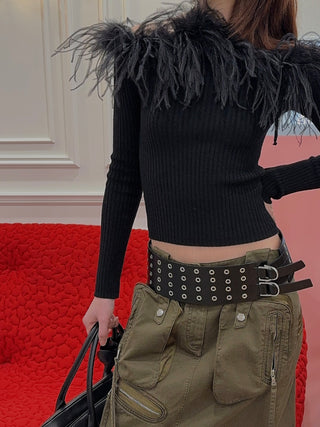 GIUSEPPE KNITTED TOP WITH FEATHER
