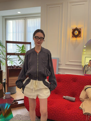 OPEN YY LINEN PANELED BOMBER