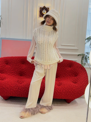 SLEEPER - PARTY  PAJAMAS  PANTS  WITH  DETACHABLE  FEATHERS / BEIGE