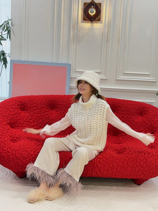 SLEEPER - PARTY  PAJAMAS  PANTS  WITH  DETACHABLE  FEATHERS / BEIGE
