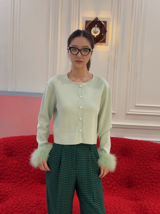 SLEEPER - KNITTED CARDIGAN WITH DATACHABLE FEATHERS / MINT