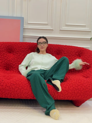 SLEEPER - KNITTED CARDIGAN WITH DATACHABLE FEATHERS / MINT
