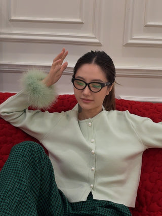 SLEEPER - KNITTED CARDIGAN WITH DATACHABLE FEATHERS / MINT