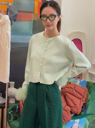 SLEEPER - KNITTED CARDIGAN WITH DATACHABLE FEATHERS / MINT