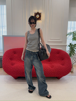 MAGDA BUTRYM - Belted Wide-leg Denim Trousers in Vintage Blue