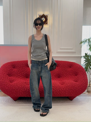 MAGDA BUTRYM - Belted Wide-leg Denim Trousers in Vintage Blue