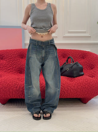 MAGDA BUTRYM - Belted Wide-leg Denim Trousers in Vintage Blue