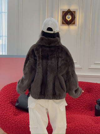 YVES SALOMON - JACKET TECHNCAL FABRIC REVERSIBLE MINK / GREEN/DARK LICHEN