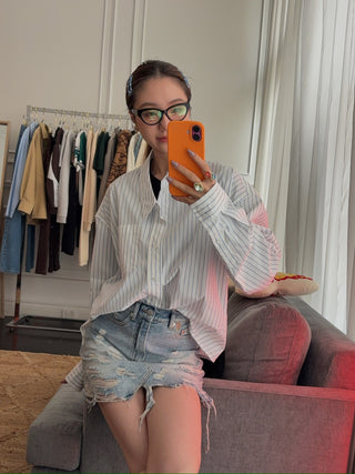 NATASHA ZINKO DENIM DESTROYED SKIRT
