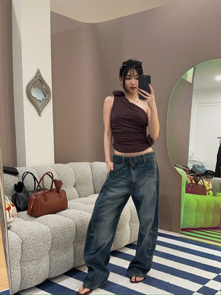 MAGDA BUTRYM - Belted Wide-leg Denim Trousers in Vintage Blue