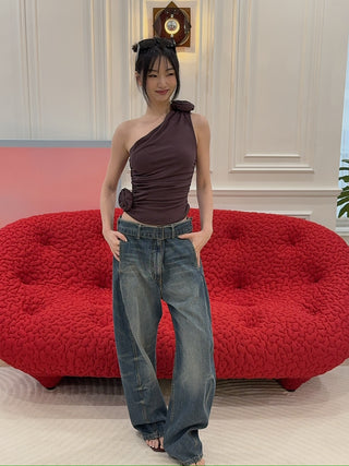 MAGDA BUTRYM - Belted Wide-leg Denim Trousers in Vintage Blue