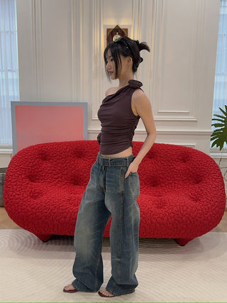 MAGDA BUTRYM - Belted Wide-leg Denim Trousers in Vintage Blue