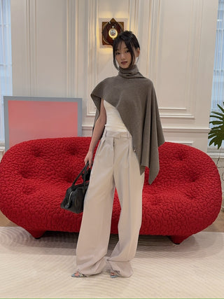 MAGDA BUTRYM - Asymmetrical Wool Knit Cape in Beige