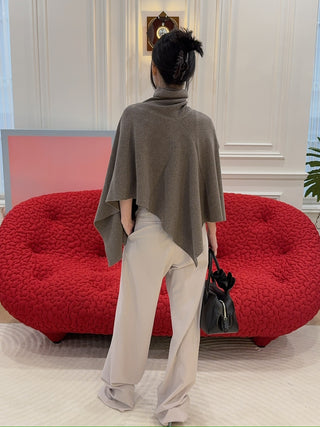 MAGDA BUTRYM - Asymmetrical Wool Knit Cape in Beige