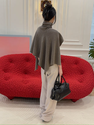 MAGDA BUTRYM - Asymmetrical Wool Knit Cape in Beige