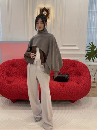 MAGDA BUTRYM - Asymmetrical Wool Knit Cape in Beige