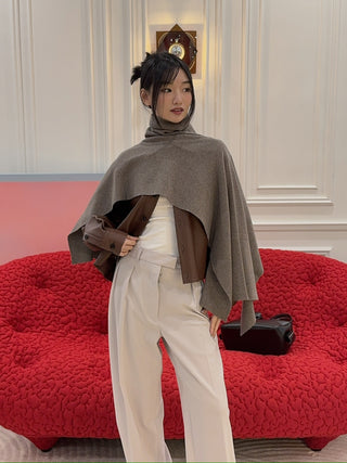 MAGDA BUTRYM - Asymmetrical Wool Knit Cape in Beige