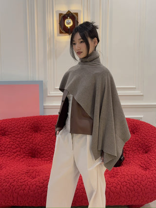 MAGDA BUTRYM - Asymmetrical Wool Knit Cape in Beige
