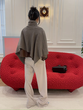 MAGDA BUTRYM - Asymmetrical Wool Knit Cape in Beige