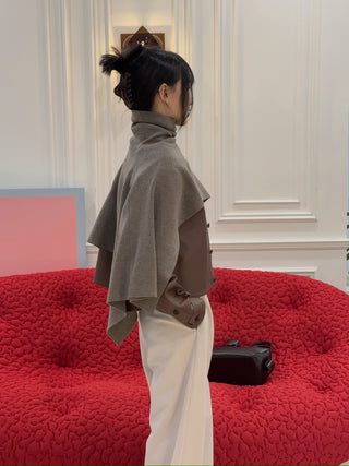 MAGDA BUTRYM - Asymmetrical Wool Knit Cape in Beige