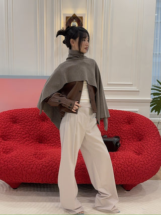 MAGDA BUTRYM - Asymmetrical Wool Knit Cape in Beige