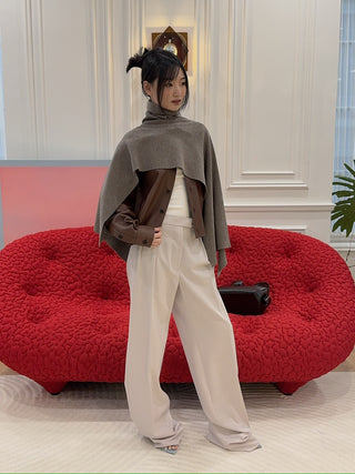 MAGDA BUTRYM - Asymmetrical Wool Knit Cape in Beige