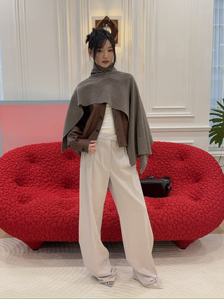 MAGDA BUTRYM - Asymmetrical Wool Knit Cape in Beige