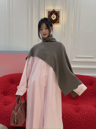 MAGDA BUTRYM - Asymmetrical Wool Knit Cape in Beige