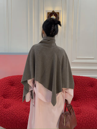 MAGDA BUTRYM - Asymmetrical Wool Knit Cape in Beige