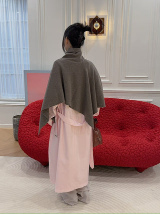 MAGDA BUTRYM - Asymmetrical Wool Knit Cape in Beige