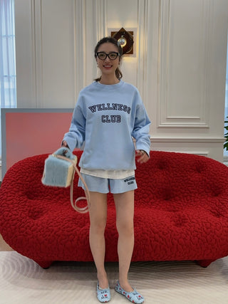SPORTY & RICH - Wellness Club Flocked Crewneck in Blue