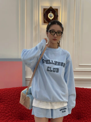 SPORTY & RICH - Wellness Club Flocked Crewneck in Blue