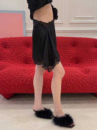 VAILLANT - Signature Satin Mini Skirt with Lace in Black