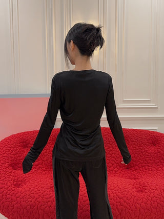 VAILLANT - Long Sleeve Fitted Cardigan with Lace Trim & Belt Det in Black