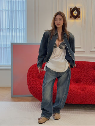 MAGDA BUTRYM - Belted Wide-leg Denim Trousers in Vintage Blue