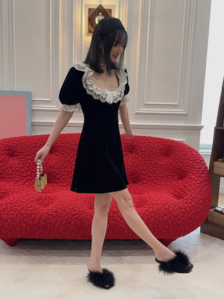 FOR LOVE & LEMONS - La Vie En Bow Velvet Mini Dress in Black