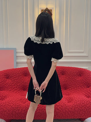 FOR LOVE & LEMONS - La Vie En Bow Velvet Mini Dress in Black