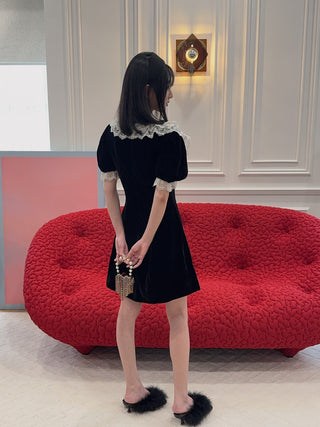 FOR LOVE & LEMONS - La Vie En Bow Velvet Mini Dress in Black