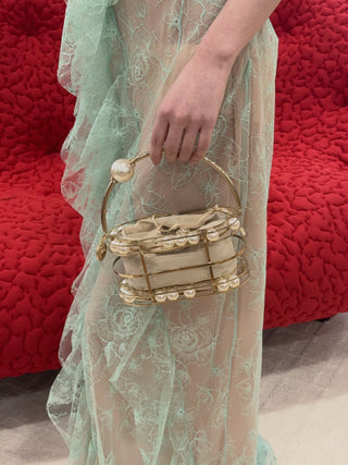 BLUMARINE - Long Lace Dress with Flounce and Slit in Green Lily