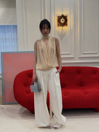 BLUMARINE - Georgette Wrap Top with Pussy-bow in Amber