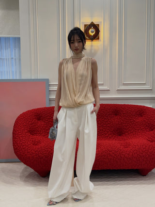 BLUMARINE - Georgette Wrap Top with Pussy-bow in Amber