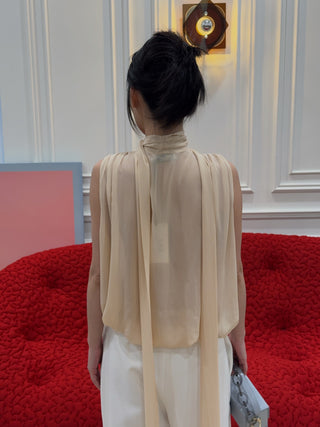 BLUMARINE - Georgette Wrap Top with Pussy-bow in Amber