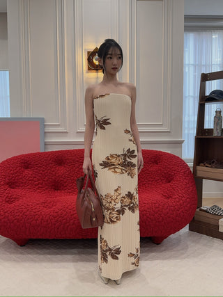 MAGDA BUTRYM - Strapless Floral Print Dress in Cream