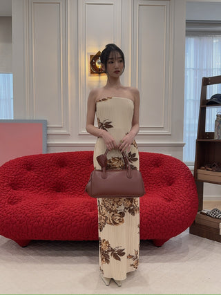 MAGDA BUTRYM - Strapless Floral Print Dress in Cream