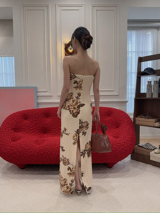 MAGDA BUTRYM - Strapless Floral Print Dress in Cream