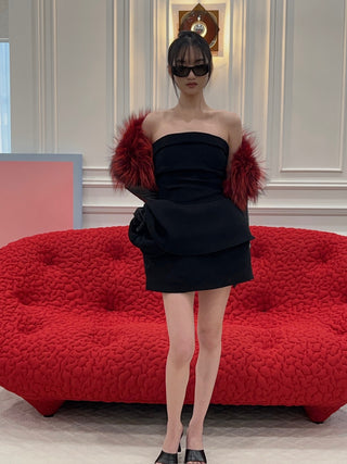 MAGDA BUTRYM - Strapless Mini Dress with Sculptural Peplum in Black