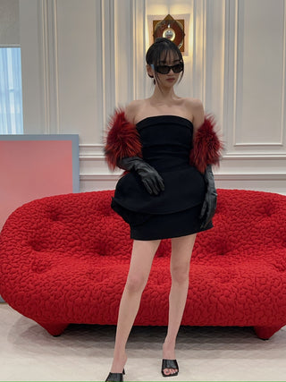 MAGDA BUTRYM - Strapless Mini Dress with Sculptural Peplum in Black